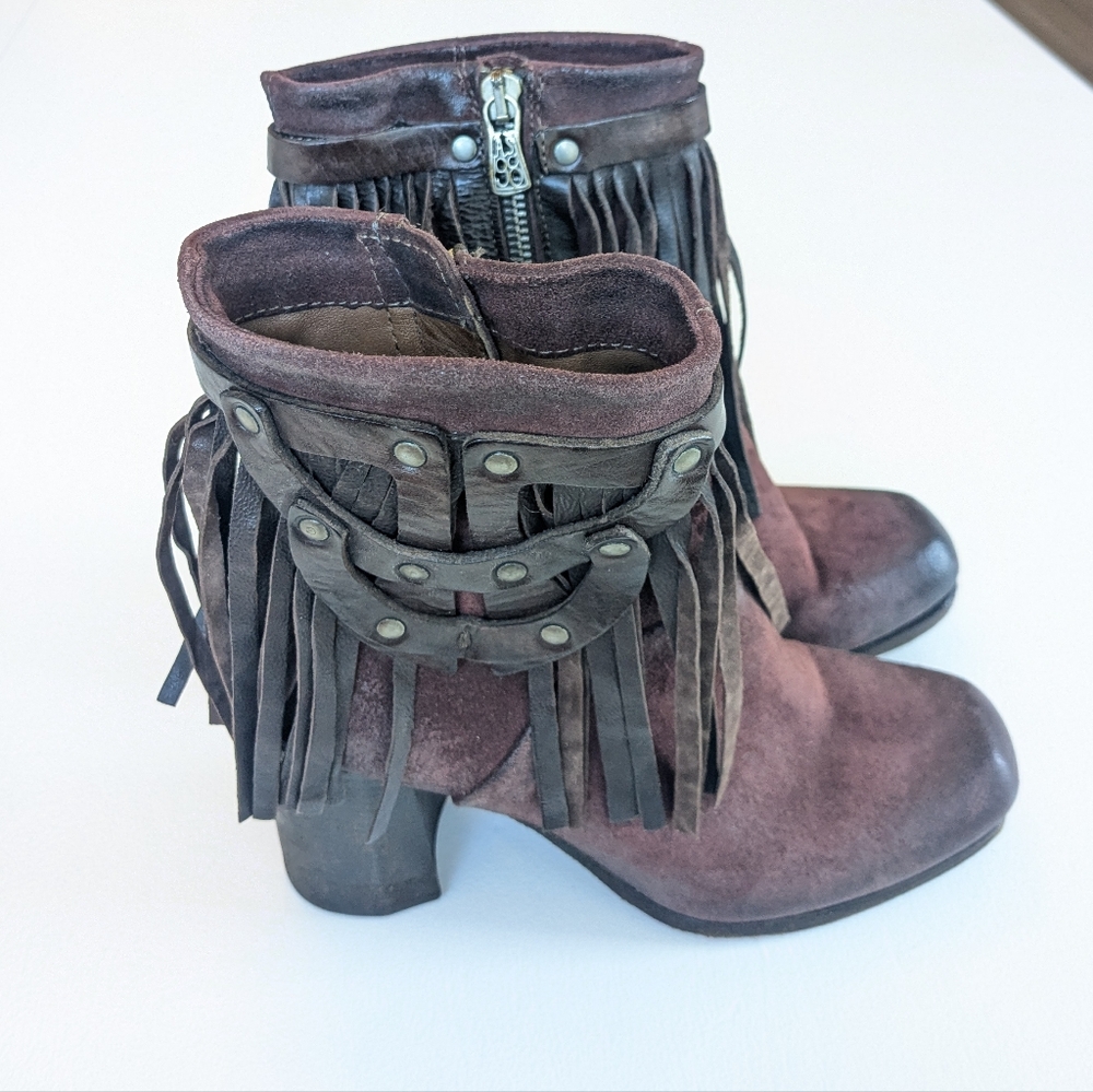 A.S.98 Burgundy Fringed Ankle Boots - Picture 2 of 12